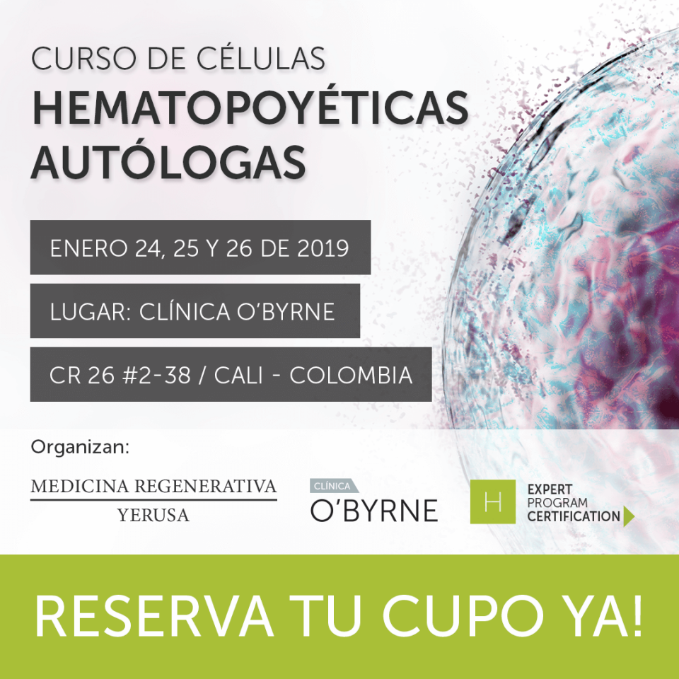 Este 24, 25 y 26 de Enero de 2019 empieza un nuevo evento experiencial del Curso de Células Hematopoyéticas Autólogas con los Dr. Arturo O'Byrne y Dr. Vicente Boscá de España más información aquí: https://hitlive.co/salud-cat/imep/cursos-presenciales/curso-de-celulas-hematopoyeticas-autologas